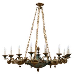 French Antique Empire style Tole and Bronze 15-light Chandelier