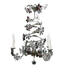 Italian Vintage Iron Chandelier with Crystal & Amethyst Flowers