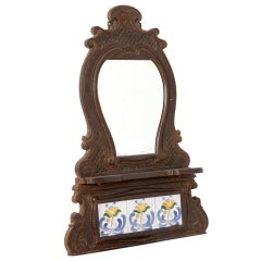 French Antique Cast Steel Frame Mirror with Flower Tiles