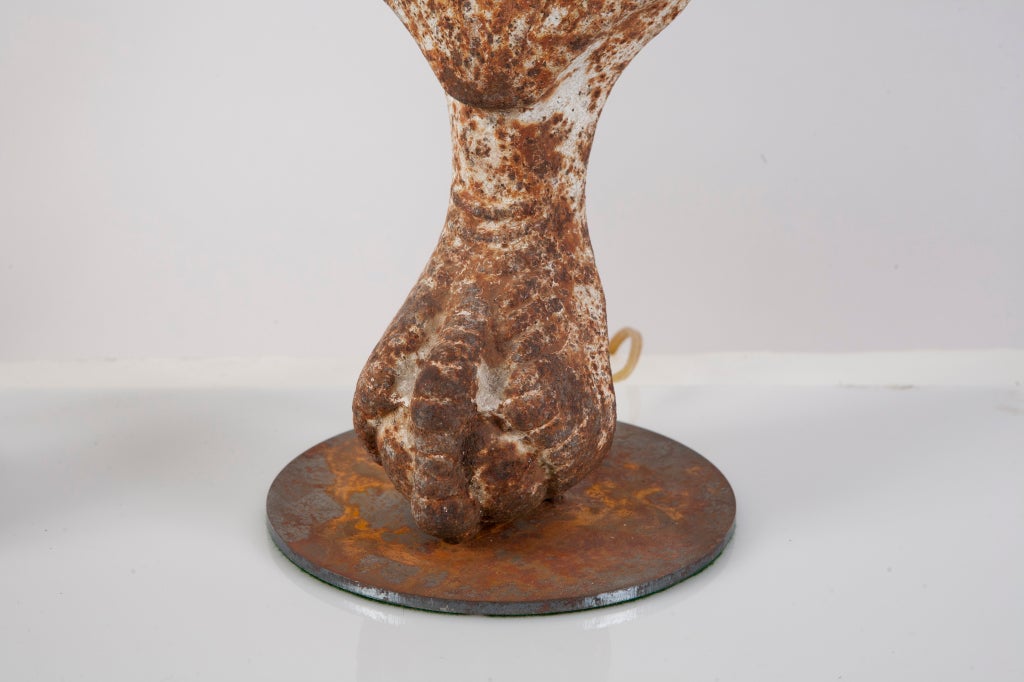 20th Century Pair of French Iron Bathtub Feet Table Lamps with Shades