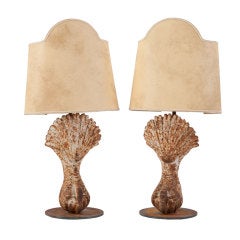 Pair of French Iron Bathtub Feet Table Lamps with Shades