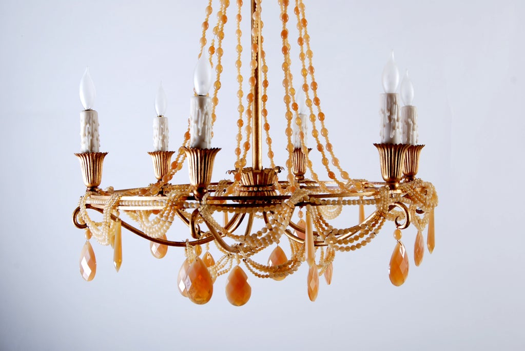 Mid-20th Century French Vintage 1940s Peach Crystal Chandelier