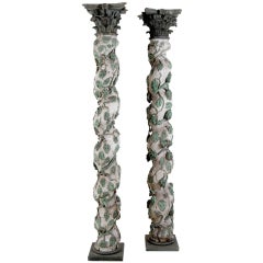 Pair Of Exceptional Polychromed 17th C. Italian Baroque Columns