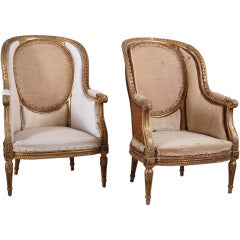Pair of French Antique Louis XVI style Giltwood Bergeres