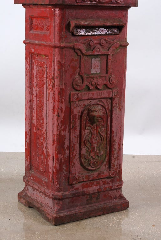 20th Century Belgian Antique Cast Iron Red Mailbox