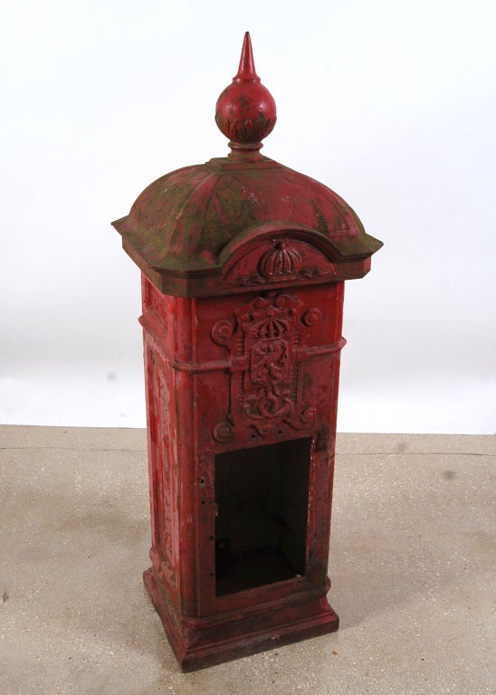 Belgian Antique Cast Iron Red Mailbox 2