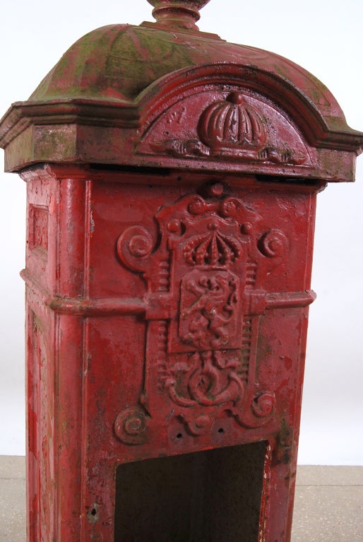 Belgian Antique Cast Iron Red Mailbox 3