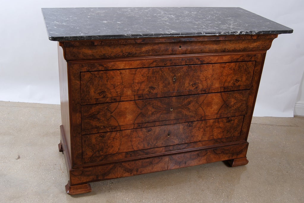 18th Century and Earlier French Antique Louis Philippe Burlwood Veneer Chest Of Drawers