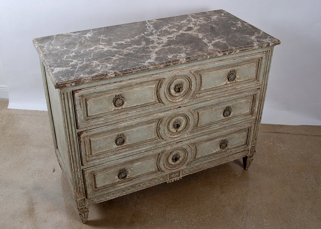 19th Century French Louis XVI Style Painted Chest Of Drawers For Sale
