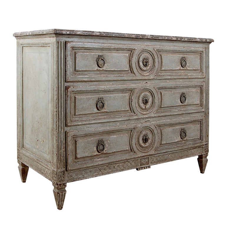 French Louis XVI Style Painted Chest Of Drawers For Sale