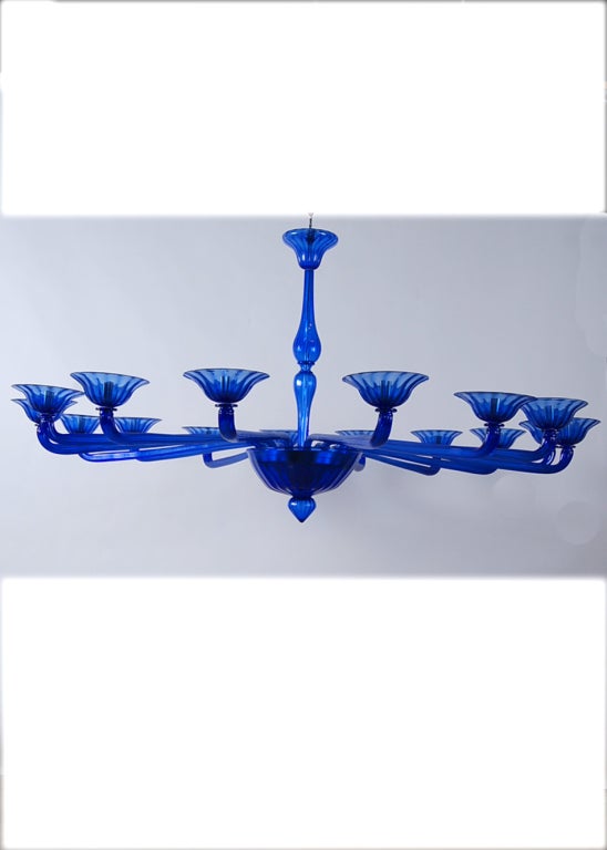 Italian Rare Blue Seguso Murano Chandelier With 16 Arms For Sale