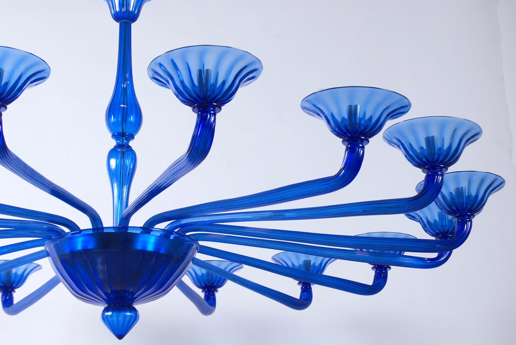 20th Century Rare Blue Seguso Murano Chandelier With 16 Arms For Sale