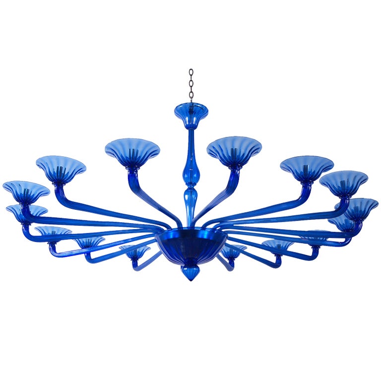 Rare Blue Seguso Murano Chandelier With 16 Arms For Sale