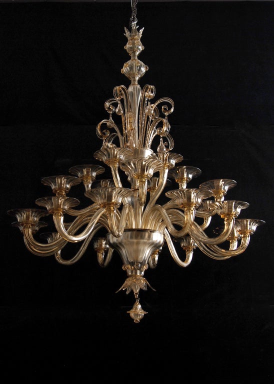 Rare Smoked Glass Handblown Murano 24 Branch Chandelier