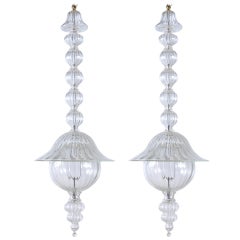 Vintage Pair of Murano Handblown Glass Pendant Light Fixtures