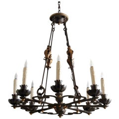 French Vintage Wrought Iron 8-Candle Light Fixture