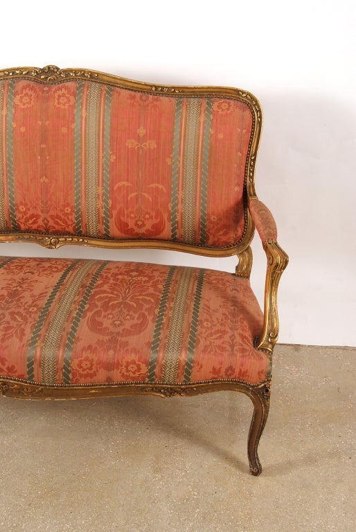 19th Century French Antique Louis XV style Giltwood Settee and Armchairs