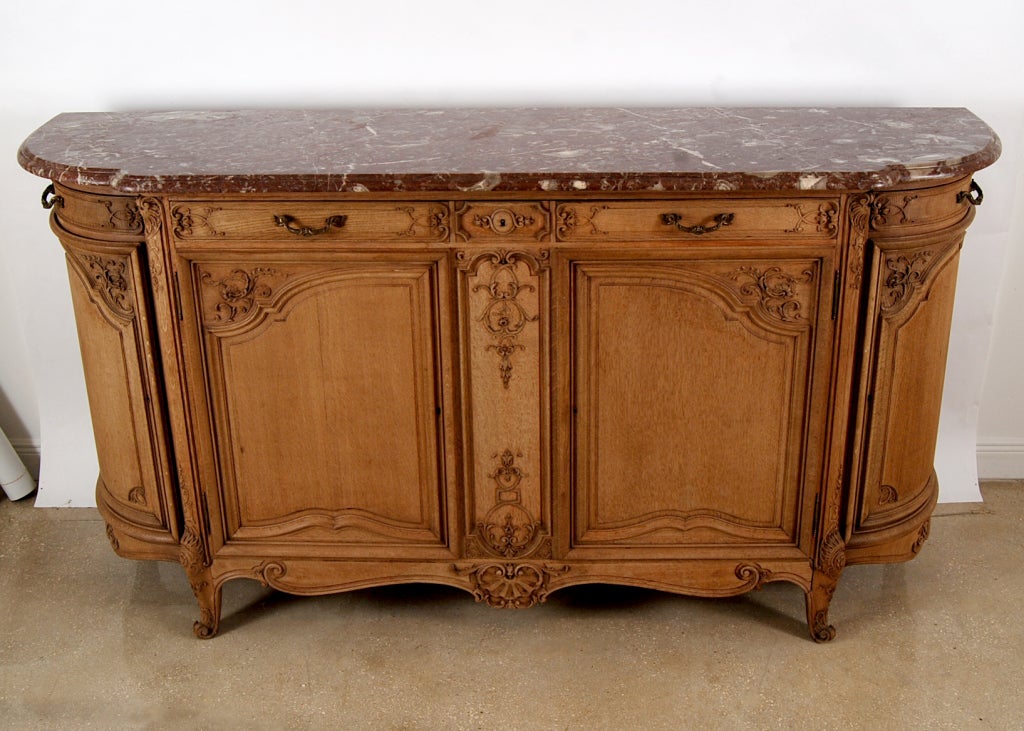 French Antique Bleached Oak Marbletop Buffet Signed Soubrier
