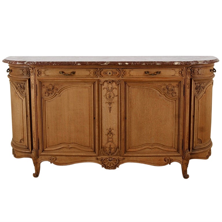 French Antique Bleached Oak Marbletop Buffet Signed Soubrier For Sale