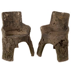 Pair of French Antique Faux Bois Chairs