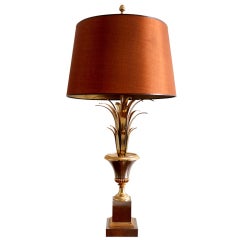 French Mid-Century Brass Urn and Foliage Table Lamp