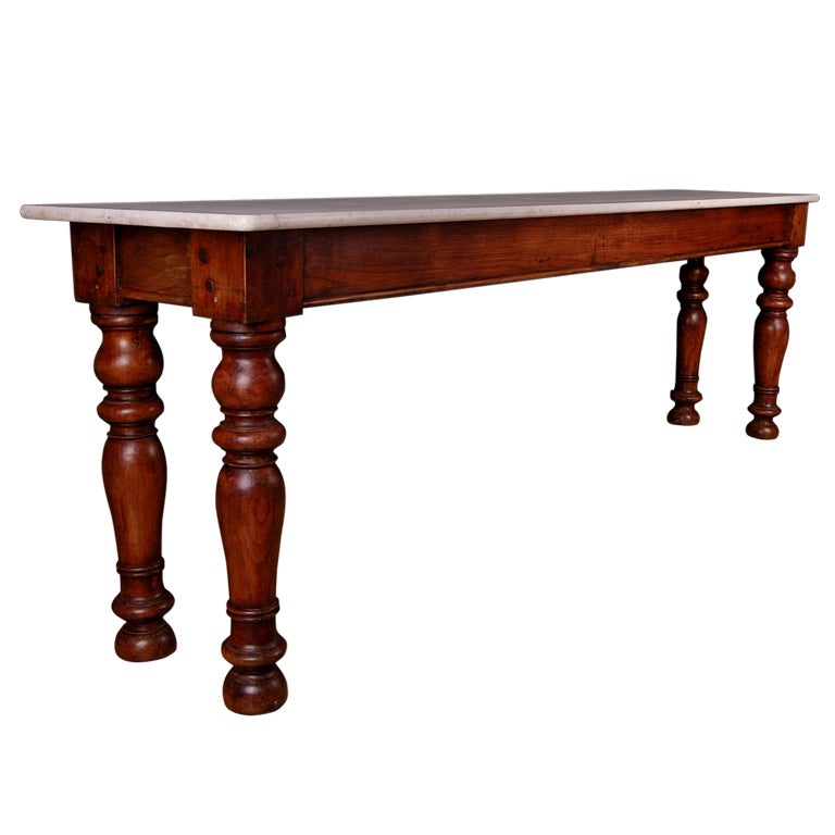 French Antique Walnut Turned Legs Marbletop Console Table at 1stDibs