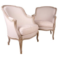 Pair of French Louis XV style Painted Corbeille Bergeres