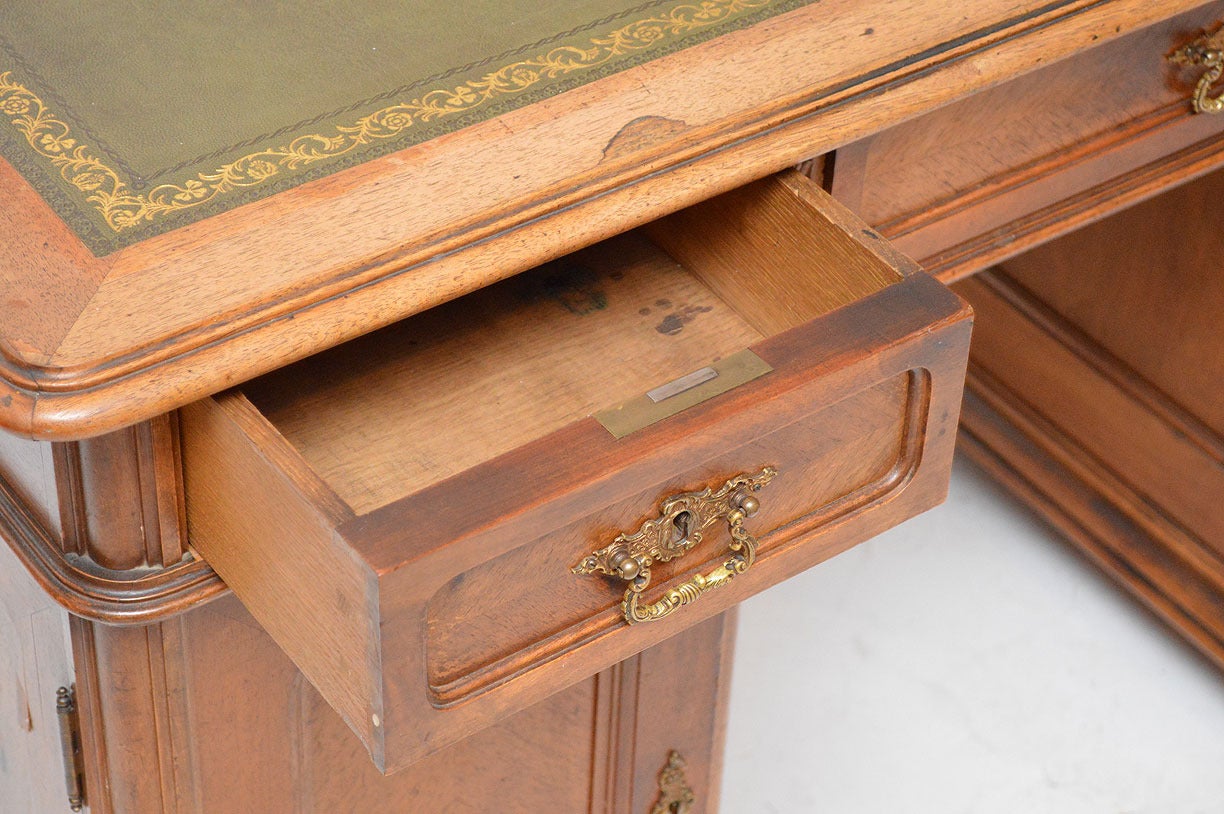 19th Century French Ladies Double-Pedestal Writing Desk with Leather Top