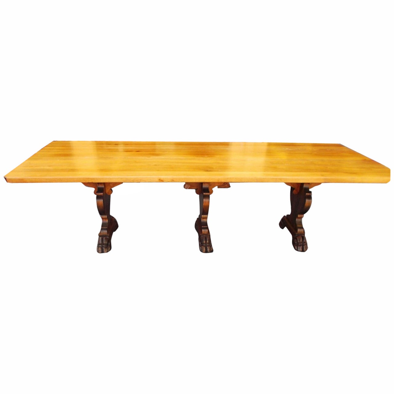 Superb Large Antique Style Walnut Refractory Dining or Kitchen Table