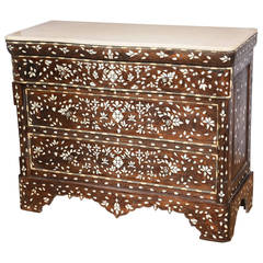 19th Century Syrian Inlaid Mother of Pearl, Three-Drawer Commode