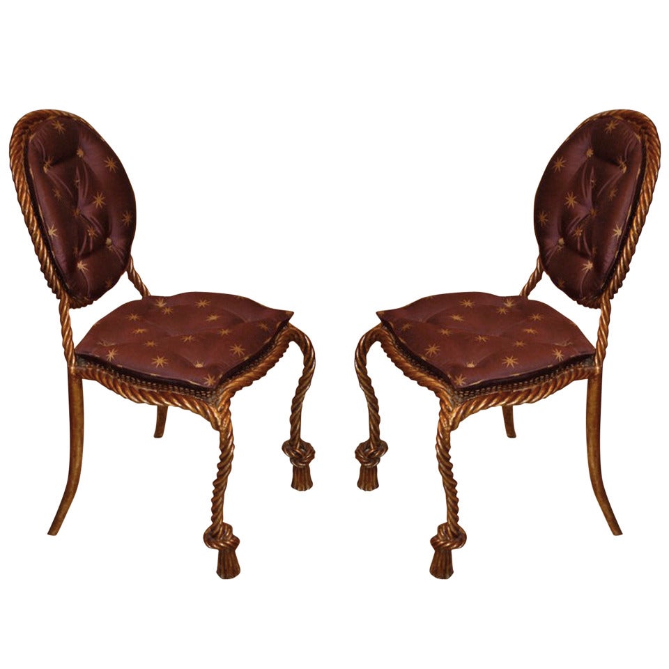 Beistellstühle aus vergoldetem Eisen von Niccolini, Paar