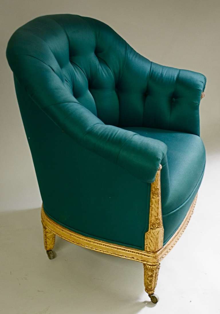 Art Deco Paul Follot Pair of Gilt Sculpted Club Chairs For Sale