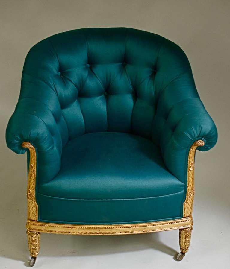 French Paul Follot Pair of Gilt Sculpted Club Chairs For Sale