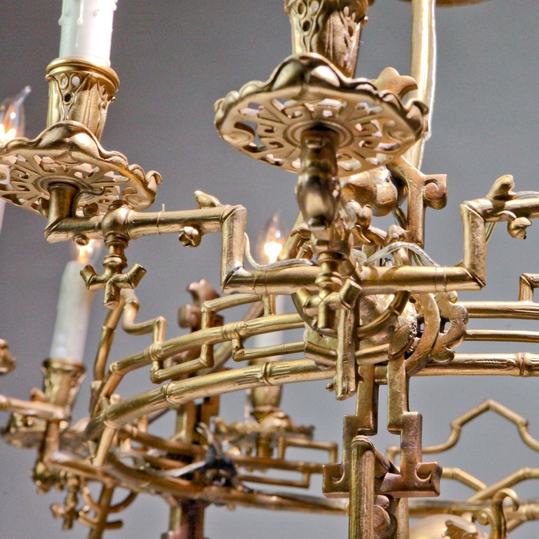 Chinese Gilt Bronze Chandelier In Good Condition For Sale In New York, NY