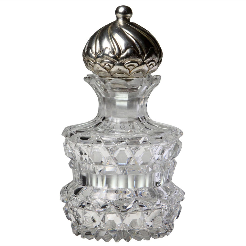 Crystal and Silver Perfume Bottle For Sale