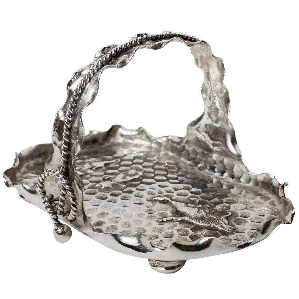 Hammered Silver Plate Basket For Sale