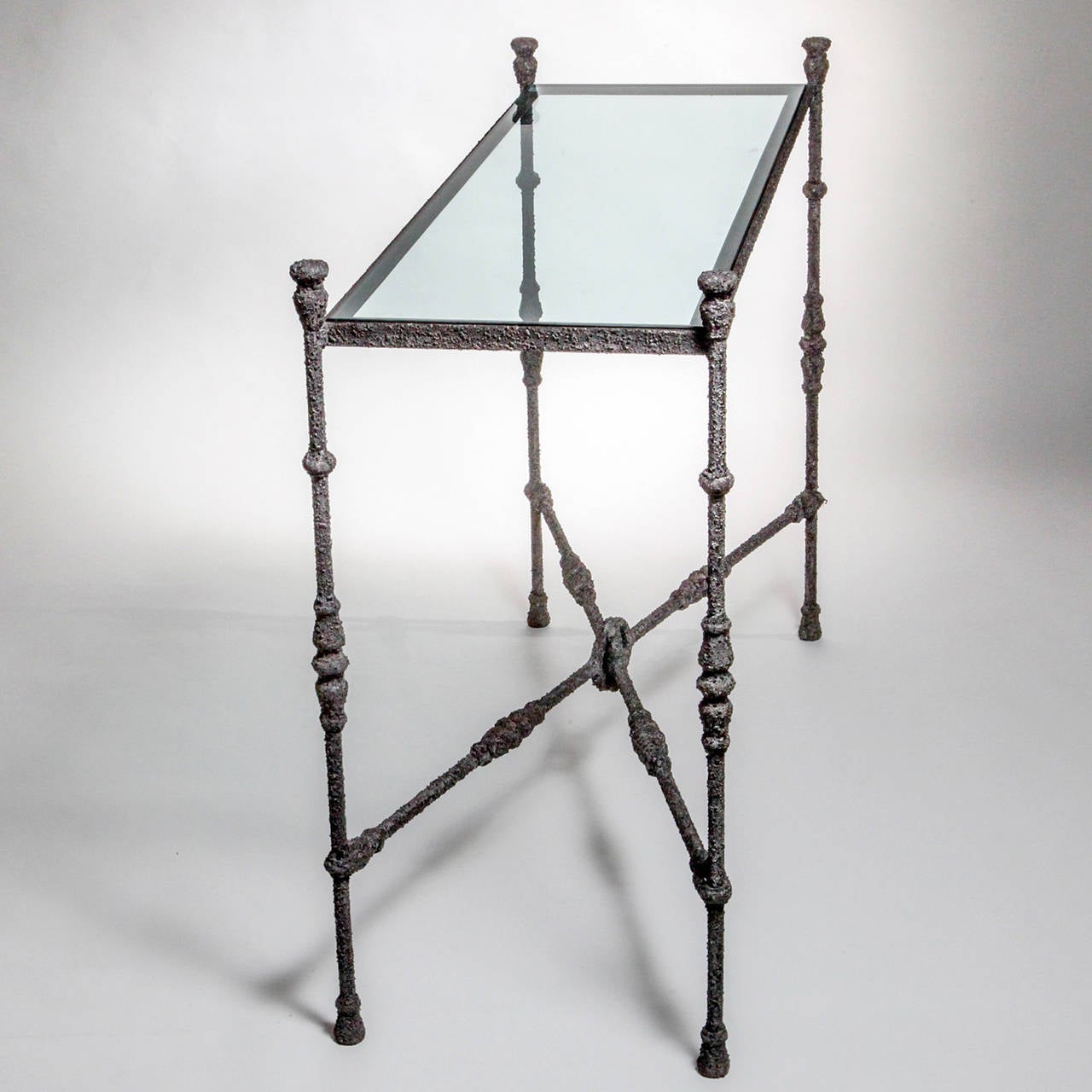 Spanish Glass and Iron Console Table