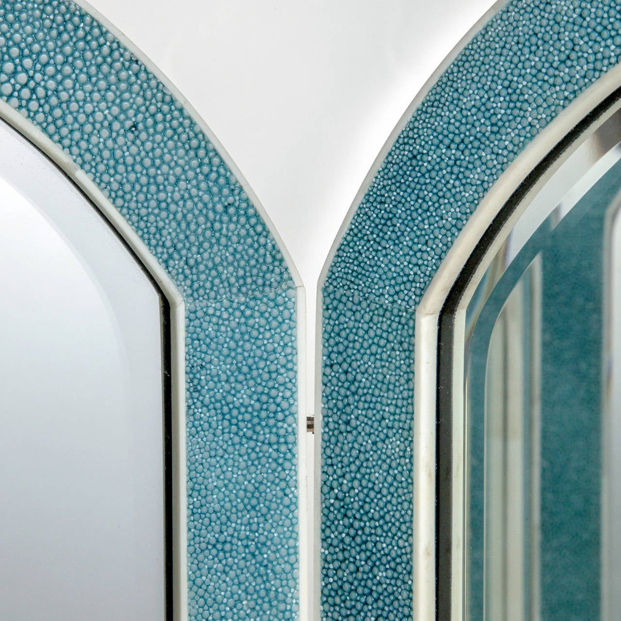 French Turquoise Tri-Fold Shagreen Mirror