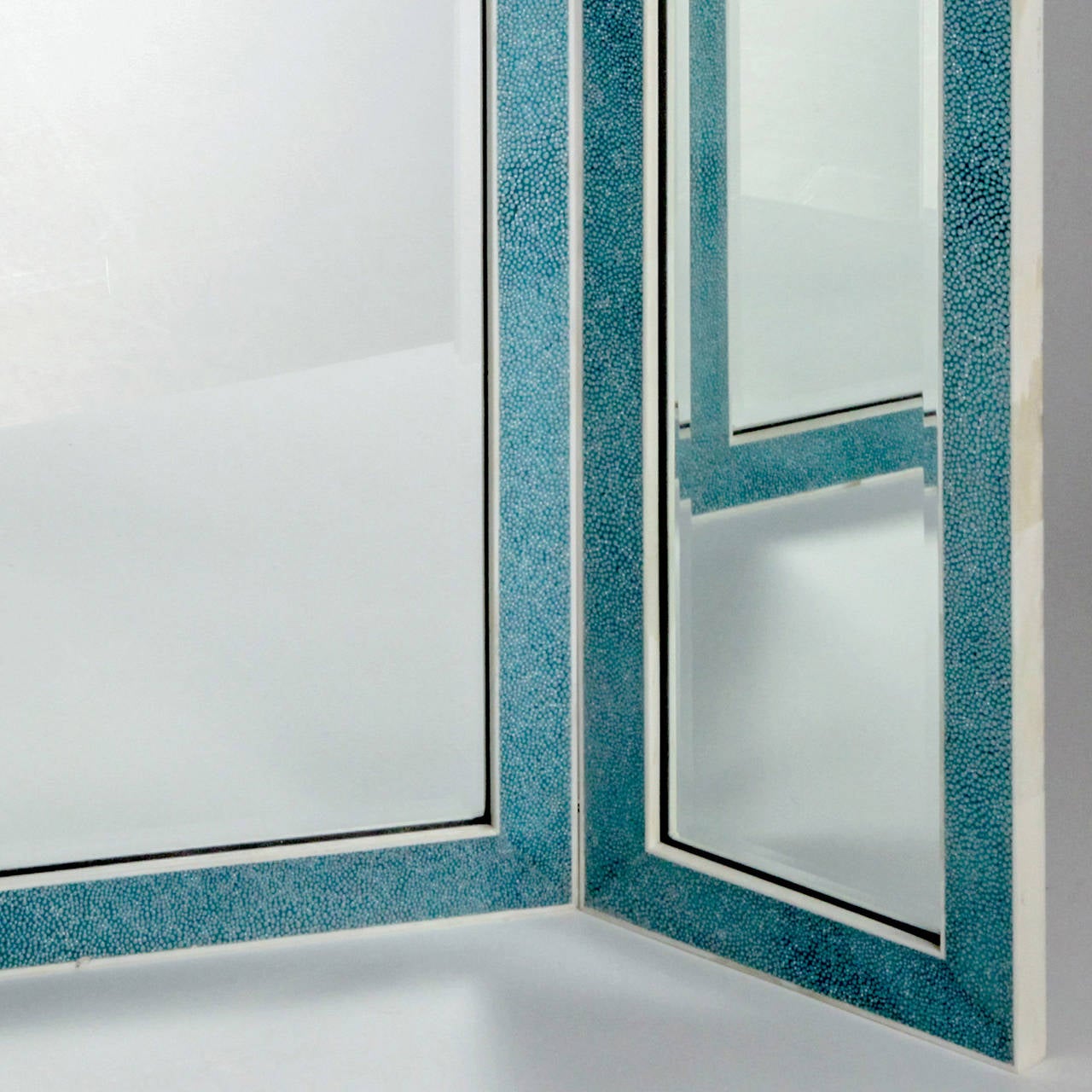 Turquoise Tri-Fold Shagreen Mirror In Excellent Condition In New York, NY