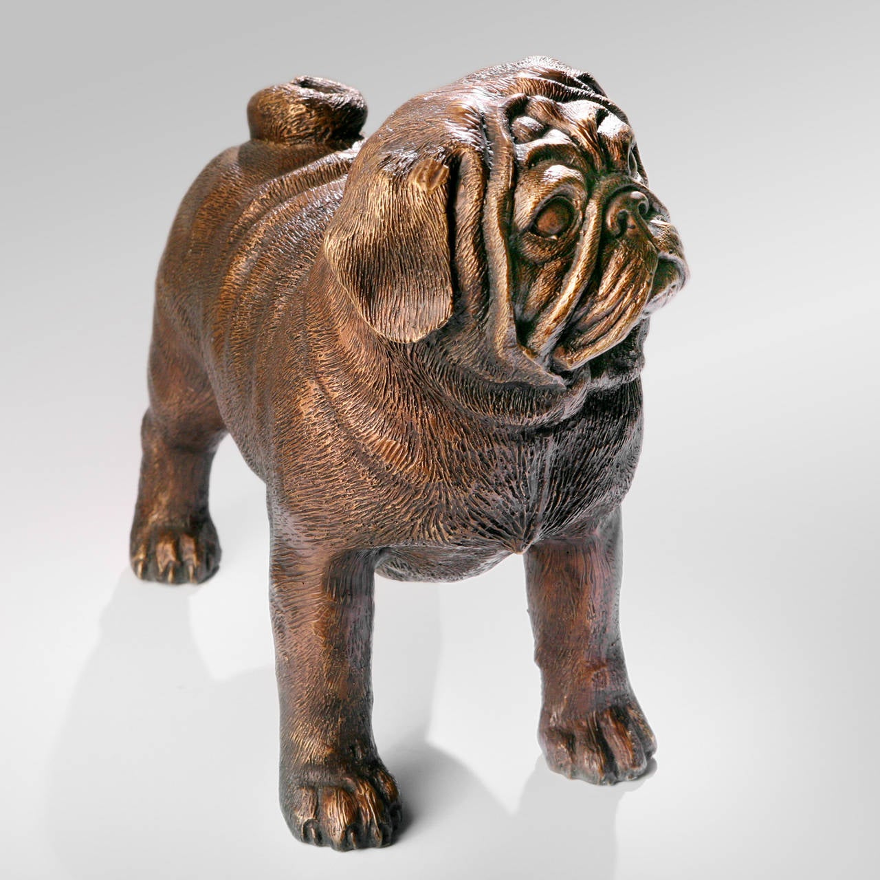 20th Century Standing Bronze Pug Dog