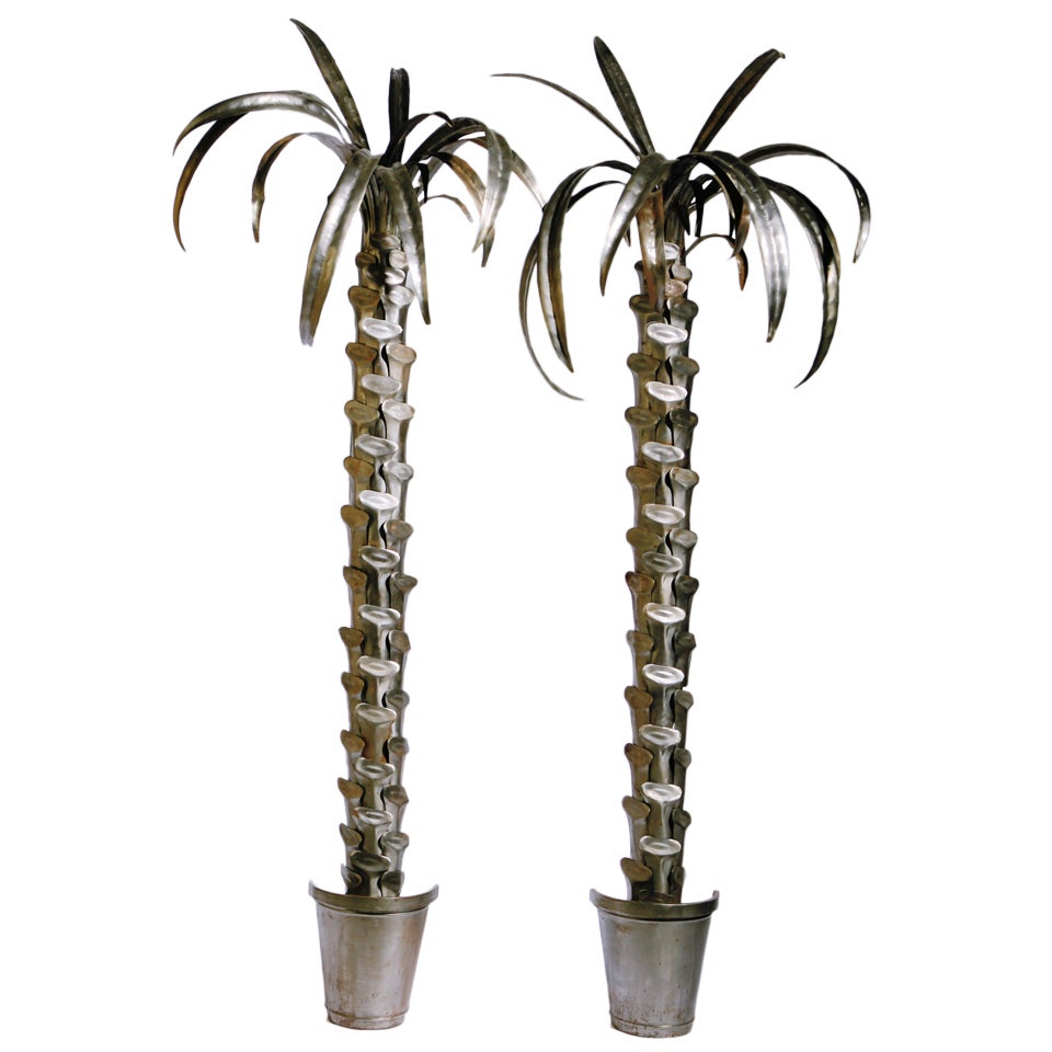 Pair of Silver Palm Tree Sculptures