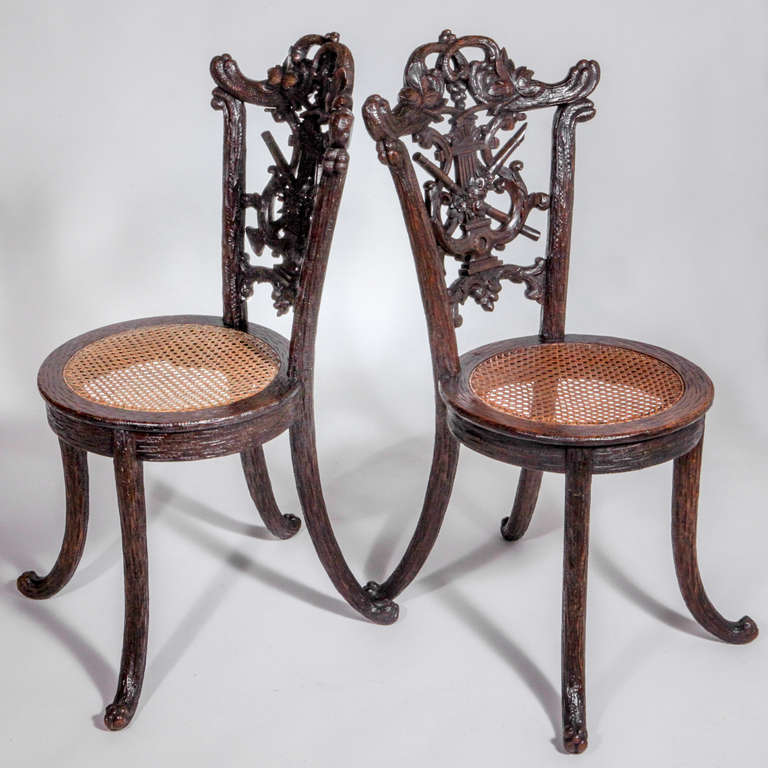 Pair of Black Forest Chairs In Good Condition For Sale In New York, NY