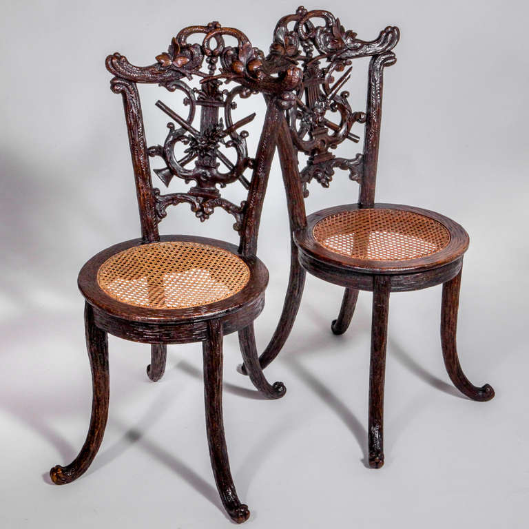 19th Century Pair of Black Forest Chairs For Sale