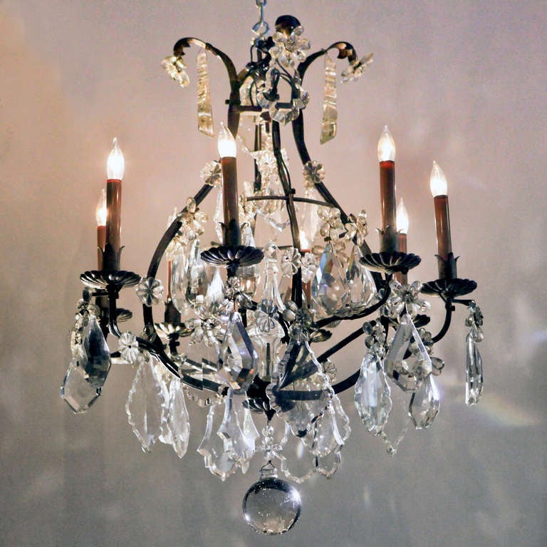 Substantial bronze framed 19th century European crystal chandelier. Impressive oversized 5