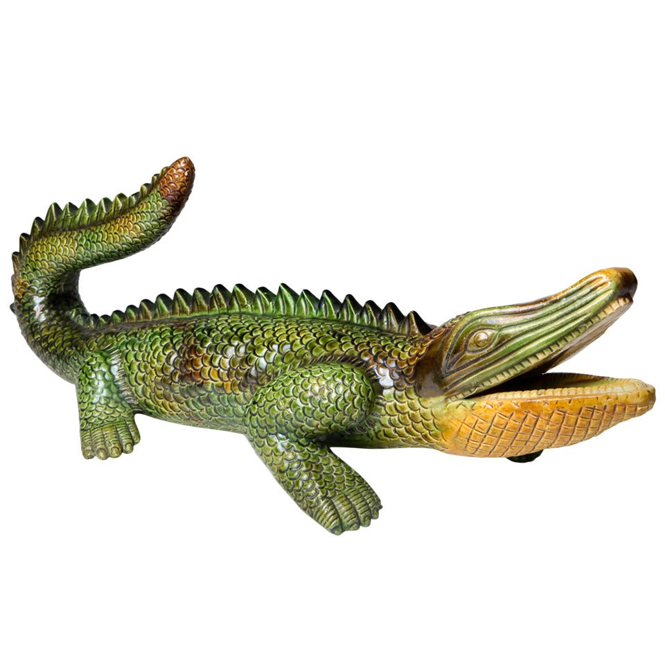 Majolica Alligator Sculpture