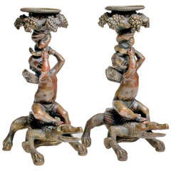 Antique Pair of Bronze Candleholders