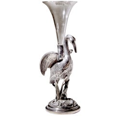 Silver and Glass Heron Vase