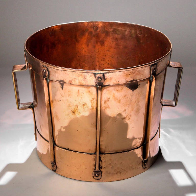 French Hammered Copper Drum Cauldron