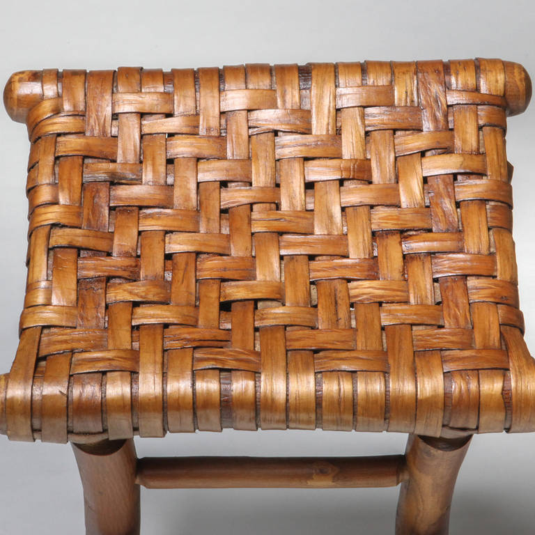 Adirondack Stool with Woven Seat In Excellent Condition In New York, NY