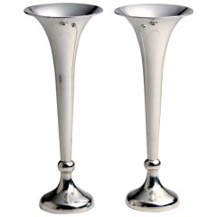 Pair of English Silver Trumpet Vases